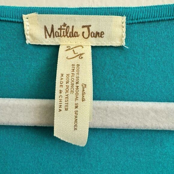 Matilda Jane Britta Teal Long Sleeve Ruffle Blouse Top Size Large - Picture 3 of 4